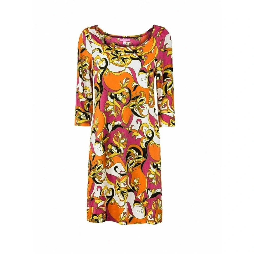 Vintage Lilly Pulitzer 100% Silk Dress Size 6 Mod Psychedelic Y2K Retro Rare